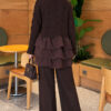 ⁦Ruffle-Detail Knit Two-Piece Set Brown⁩ - الصورة ⁦4⁩
