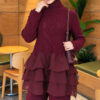 ⁦Ruffle-Detail Knit Two-Piece Set Plum⁩ - الصورة ⁦2⁩