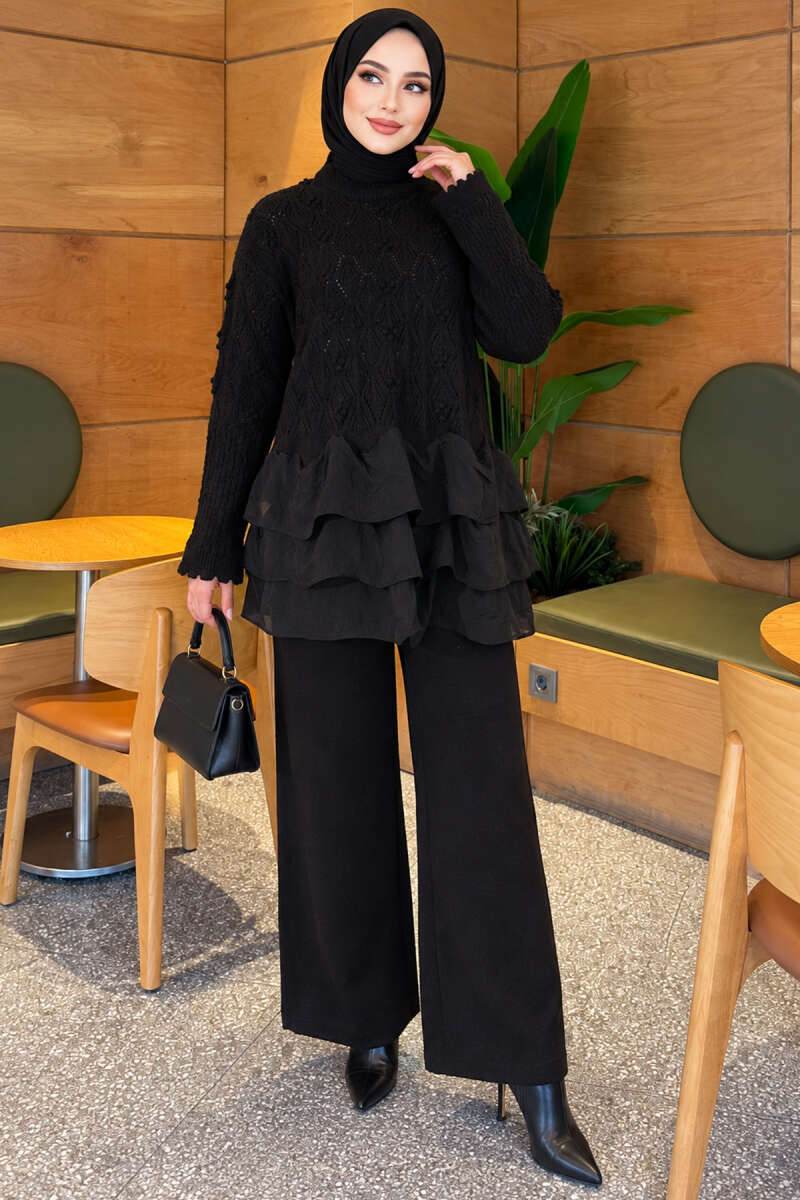 Stitch Detail Basic Knit Two-Piece Set Black – Image 6