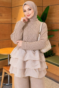Alternative view of Ruffle-Detail Knit Two-Piece Set Mink