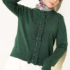 Ruffled Button-Detail Knit Cardigan Emerald