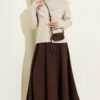 Ruffled Collar Buttoned Knit Cardigan Beige – Image 2