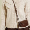 Ruffled Collar Buttoned Knit Cardigan Beige – Image 4