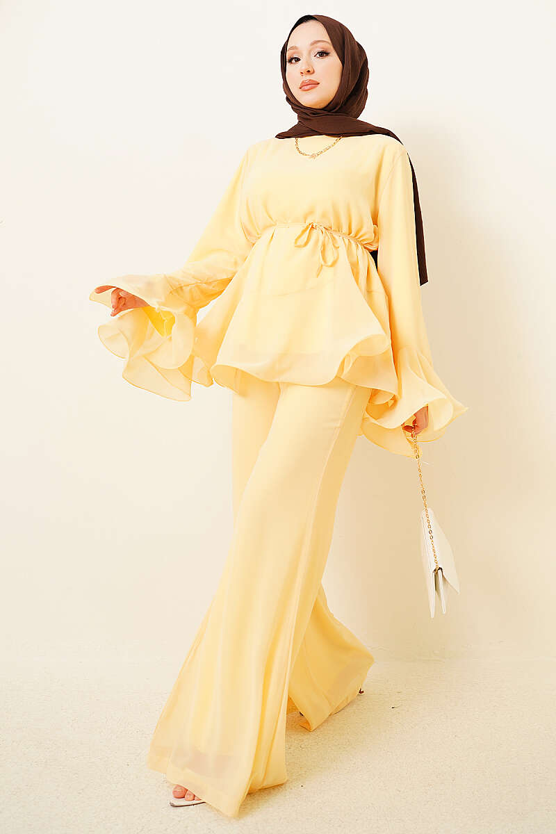 Hooded Low Shoulder Lounge Set Yellow – Bild 5