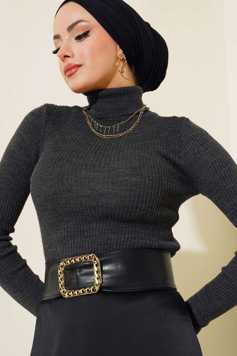 Ribbed Turtleneck Knit Sweater Bisque - Imagen 5