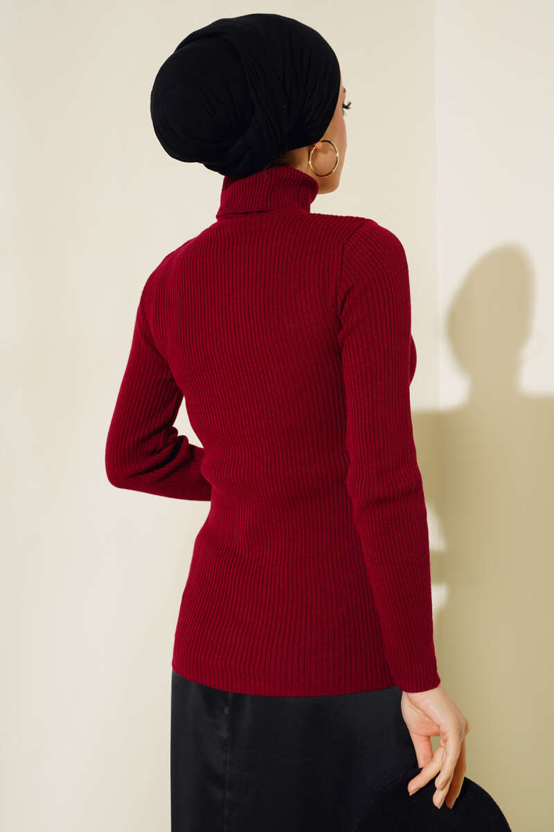 Ribbed Turtleneck Knit Sweater Burgundy - Imagen 3