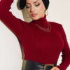 Ribbed Turtleneck Knit Sweater Burgundy - Imagen 2