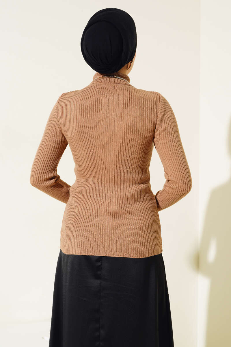 Ribbed Turtleneck Knit Sweater Bisque - Imagen 3