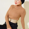 Ribbed Turtleneck Knit Sweater Bisque