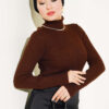 Ribbed Turtleneck Knit Sweater Brown