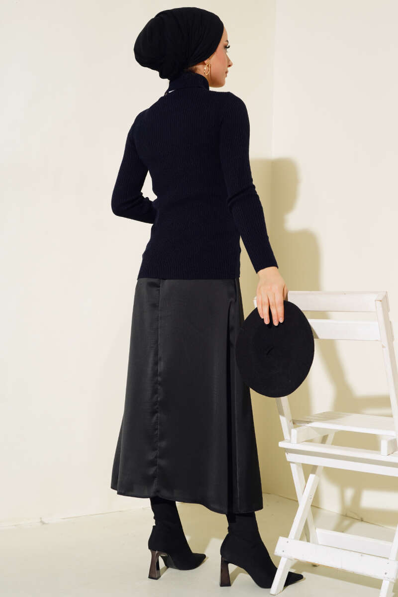 Ribbed Turtleneck Knit Sweater Navy Blue - immagine 3