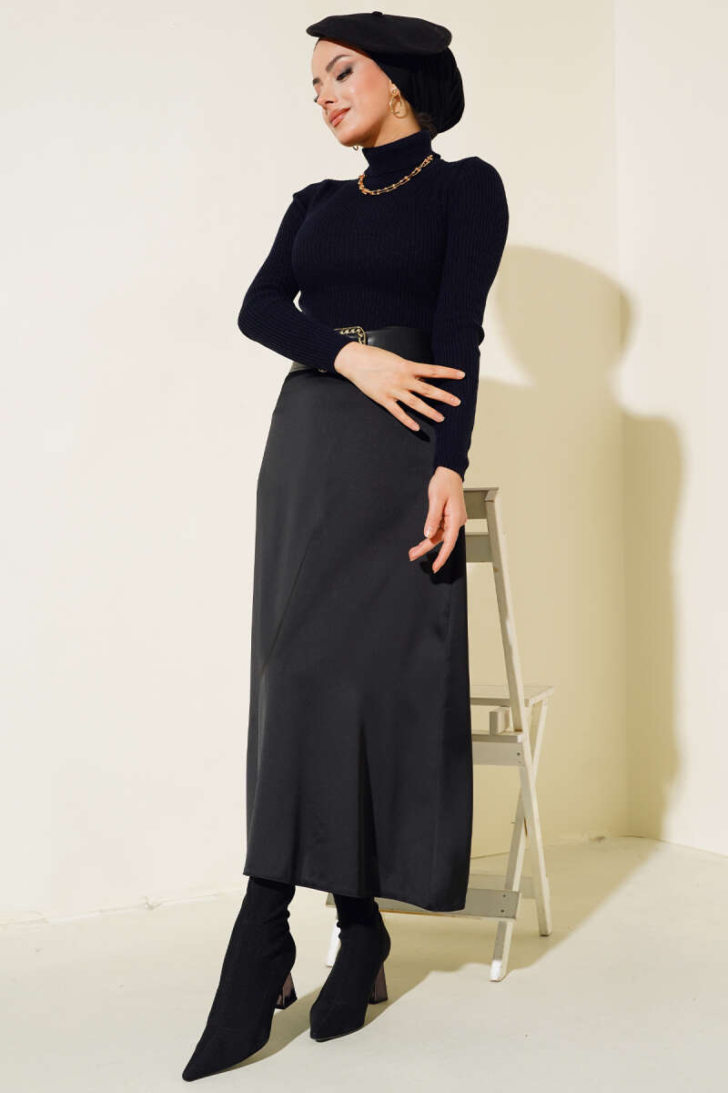 Ribbed Turtleneck Knit Sweater Navy Blue - immagine 2