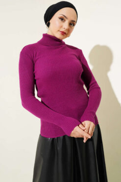 Alternative view of Ribbed Turtleneck Knit Sweater Plum