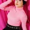 Ribbed Turtleneck Knit Sweater Pink