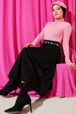 Alternative view of Ribbed Turtleneck Knit Sweater Pink