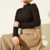 Ribbed Stretch Knit Sweater Dark Brown