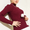 Ribbed Stretch Knit Sweater Burgundy – Image 2