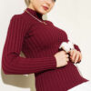 Ribbed Stretch Knit Sweater Burgundy