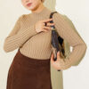 Ribbed Stretch Knit Sweater Camel - الصورة 2