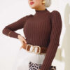 Ribbed Stretch Knit Sweater Chestnut - Afbeelding 2