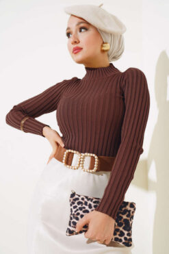 Alternative view of Ribbed Stretch Knit Sweater Chestnut