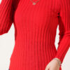⁦Ribbed Stretch Knit Sweater Red⁩ - الصورة ⁦4⁩