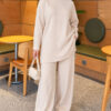 Ribbed Knit Two-Piece Set with Side Slit Hem Beige