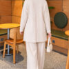 Ribbed Knit Two-Piece Set with Side Slit Hem Beige – Bild 4