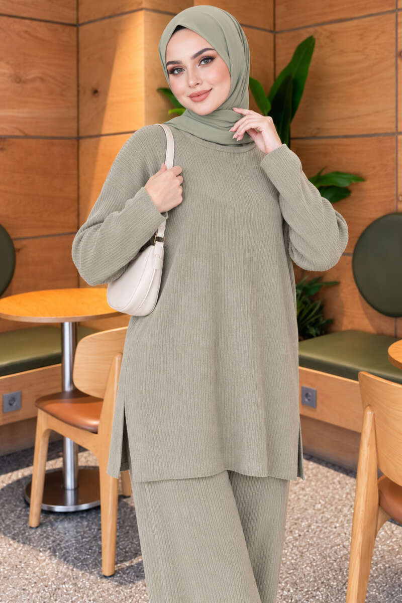 Ribbed Knit Two-Piece Set with Side Slit Hem Hazel - Afbeelding 2