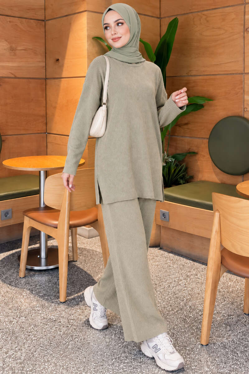 Ribbed Knit Two-Piece Set with Side Slit Hem Hazel - Afbeelding 3
