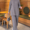 Ribbed Knit Two-Piece Set with Side Slit Hem Smoke - الصورة 2