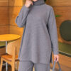 Ribbed Knit Two-Piece Set with Side Slit Hem Smoke - الصورة 3
