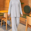 Ribbed Knit Two-Piece Set with Side Slit Hem Grey