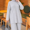 Ribbed Knit Two-Piece Set with Side Slit Hem Grey - Imagen 2