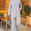 Ribbed Knit Two-Piece Set with Side Slit Hem Grey - Imagen 3