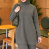 Ribbed Knit Two-Piece Set with Side Slit Hem Khaki - الصورة 2