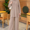 Ribbed Knit Two-Piece Set with Side Slit Hem Sand Beige - immagine 2