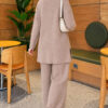 Ribbed Knit Two-Piece Set with Side Slit Hem Sand Beige - immagine 4