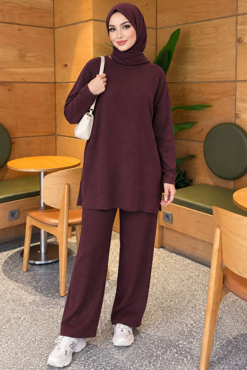 Waistbanded Pocket Garnished French Terry Two-Piece Set Plum - Imagen 5