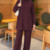 Waist-Elasticated Hem Edge French Terry Two-Piece Set Plum - Afbeelding 5
