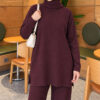 Ribbed Knit Two-Piece Set with Side Slit Hem Plum - Afbeelding 2