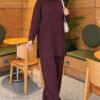 Ribbed Knit Two-Piece Set with Side Slit Hem Plum - Afbeelding 3