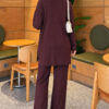 Ribbed Knit Two-Piece Set with Side Slit Hem Plum - Afbeelding 4