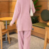 Ribbed Knit Two-Piece Set with Side Slit Hem Powder Pink – Image 4