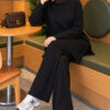 Waistbanded Pocket Garnished French Terry Two-Piece Set Black - الصورة 5
