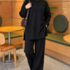 Ribbed Knit Two-Piece Set with Side Slit Hem Black – Image 3