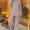 Ribbed Knit Two-Piece Set with Side Slit Hem Mink