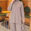 ⁦Ribbed Knit Two-Piece Set with Side Slit Hem Mink⁩ - الصورة ⁦2⁩