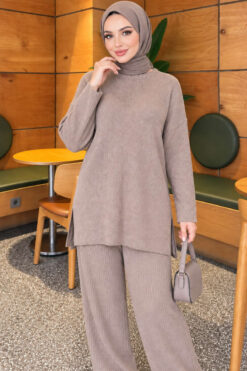 Alternative view of Ribbed Knit Two-Piece Set with Side Slit Hem Mink