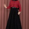 Flocked Pattern Tulle Skirt with Belt Black